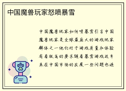 中国魔兽玩家怒喷暴雪