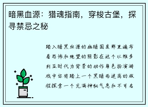 暗黑血源：猎魂指南，穿梭古堡，探寻禁忌之秘