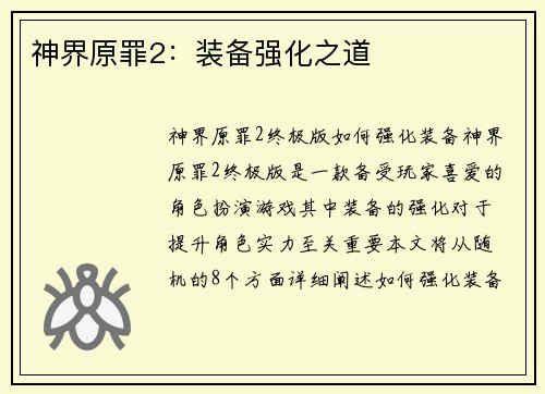 神界原罪2：装备强化之道